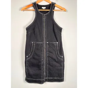 Pilcro Denim Mini Dress Womens 2 Black Zip Front Contrast Stitch‎ Racerback thumbnail 2