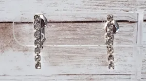 Vintage Screw On Earrings - Clear Gem Strand Dangle 7/8" thumbnail 1