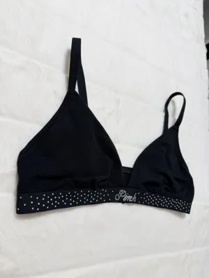 PINK Victoria’s Secret Rhinestone Elastic Bralette Black Large thumbnail 2
