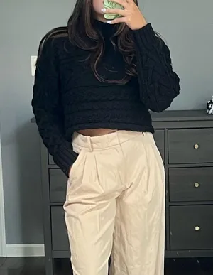 Cropped Cable Knit Turtleneck Black thumbnail 10