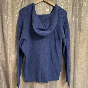 Aerie Navy Blue Cozy Up Waffle Knit Hooded Sweater Oversized XS thumbnail 2
