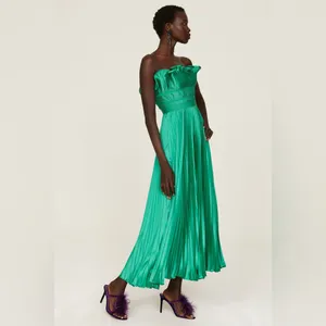 AMUR Giada Dress,‎ Green Satin Pleated, Size 2 thumbnail 9