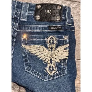 Miss Me Angel‎ Wings Cross Bling Distressed Denim Low Rise Y2K Bermuda Shorts 25 thumbnail 8