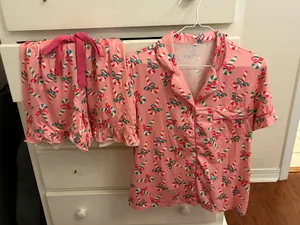 Candy Cane Christmas Pjamas Frill Shors Set Small thumbnail 1