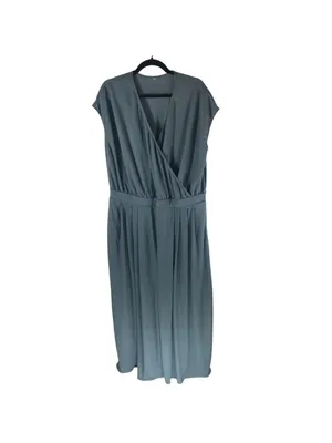 Halara V Neck Short Sleeve Side Pocket Wide Leg Flowy Waffle Jumpsuit Gray 1X thumbnail 3