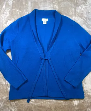 Vintage Talbots Wool Teal Blue Tie-Front Sweater Cardigan thumbnail 1