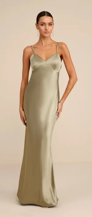NWT Lulu's Cavana Sage Satin Sleeveless Maxi Dress Women's Size Large thumbnail 1