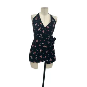 Free People Tango at Night Black Floral‎ Print Wrap Romper Size 2 thumbnail 3