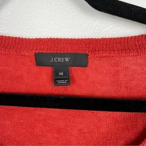 J Crew Linen Sweater With‎ Pom Pom Trim Red Sz XS thumbnail 2