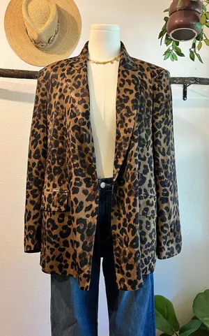Zara Brown Animal Print Double Button Silky Satin Oversized Blazer Size XS thumbnail 1