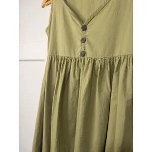 Vintage Olive Green 100% Cotton Sleeveless V-Neck Babydoll Mini Dress thumbnail 6
