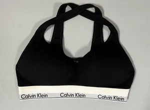Calvin Klein Black Logo Padded Racerback Sports Bra Bralette Bra-Top Lingerie Size M 🖤 thumbnail 1