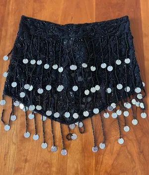 Vintage beaded belly dance hip scarf Made in India thumbnail 1