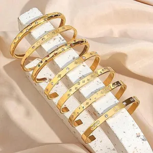 Boutique NEW Heavy 18k Gold Simulated Diamond Stars Bangle Cuff Bracelet‎ Sz Adjustable thumbnail 5
