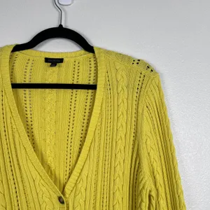 Talbots Women's Open‎ Knit Button Front Cardigan Yellow Sz XL thumbnail 3