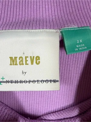 Anthropologie Maeve Purple Ribbed Half Sleeve Cotton Blend Mock Neck Top thumbnail 3