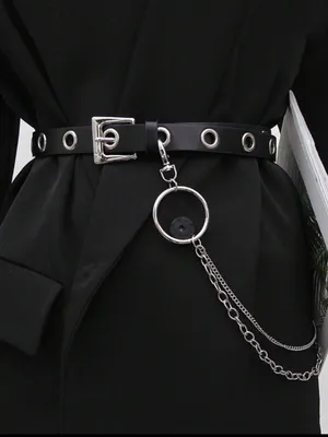 Black Grommet Belt with Silver Chain Accent New thumbnail 2