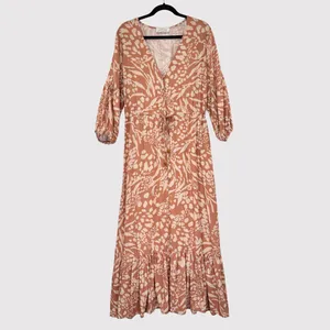 Petal & Pup Dress Brown Katerina Maxi V Neck Button Down Floral Boho Medium thumbnail 2