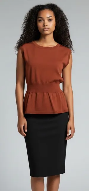 Ann Taylor Burnt Orange Peplum Knit Top – Elegant Career Chic Blouse thumbnail 1