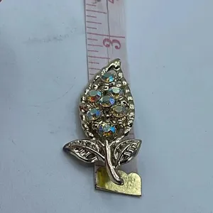 Vintage MCM leaf AB crystals large brooch. Gold thumbnail 8