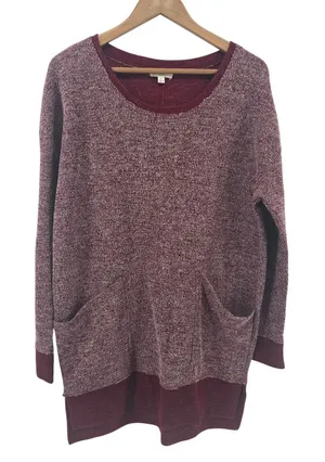 Umgee Tunic Womens Medium G2503 Burgundy Marled Pocket High Low EUC thumbnail 1