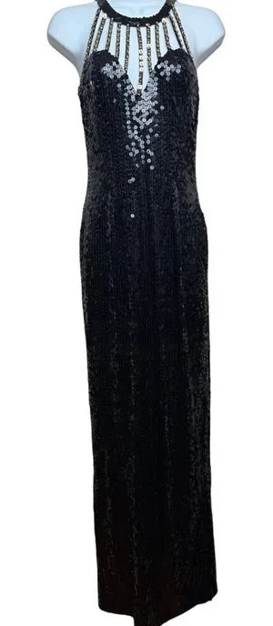 VTG Nightline by Della Roufogali Black Sequin Gown Sz. 4 thumbnail 1