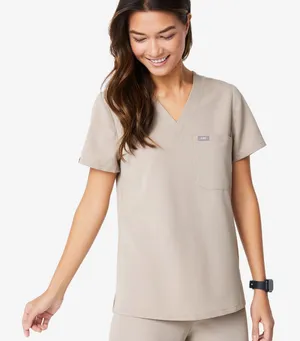 FIGS Beige Catarina Scrub Top thumbnail 1