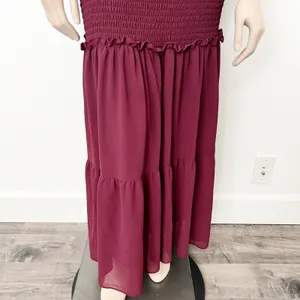 [Baltic Born] Maroon Amalfi Smocked Off The Shoulder Ruffle Maxi Dress Sz Medium thumbnail 10