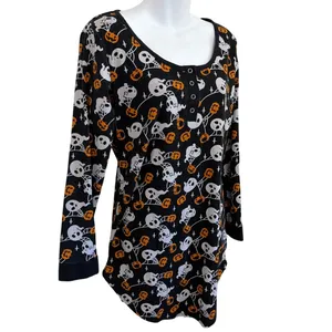 Killstar Haunted Pumpkin Henley Lounge Top Black Halloween Ghost Print Sz Small thumbnail 2