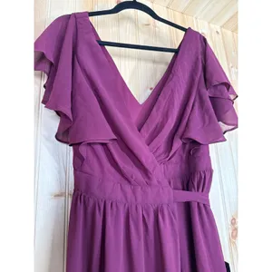 NWT Lulus Convincing Grace Burgundy Flutter Sleeve Wrap Maxi Dress Wedding Sz M thumbnail 4