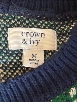 Women’s crown & ivy Green and Navy Plaid Crewneck Sweater Ties in Back Size M thumbnail 2