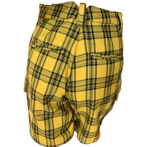 Hot Topic Yellow & Black Plaid Pleated Front Cargo Suspender Shorts (S) thumbnail 6