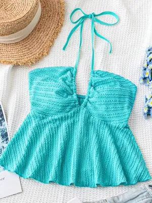 SheIn Turquoise Halter Going Out Top thumbnail 2