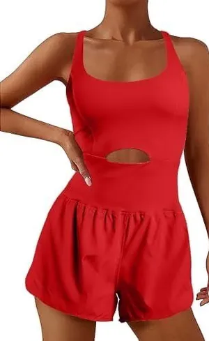 red athletic romper thumbnail 1
