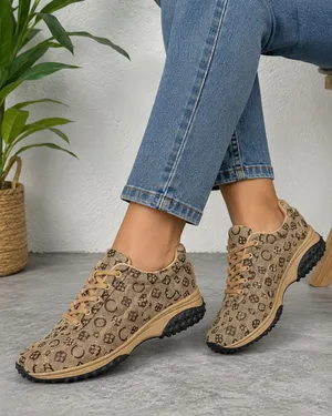 Giovani Studio Sneakers Women Size 9 Beige Brown Monogram Lace Up Casual thumbnail 1