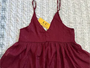 Lizette Collection XS Burgundy Beaded Sequin Babydoll Cami Boho Festival Y2K Top thumbnail 6