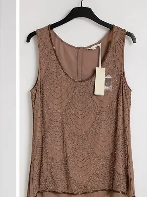 Gold Hawk Metallic Bronze Embellished Beaded Gatsby Blouse Sz S NWT Retail $254 thumbnail 4