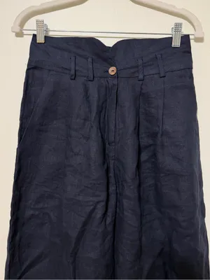 Stillwater Linen Knotch Waist Pants Size Small Navy Blue Coastal Beach Wide Leg thumbnail 4