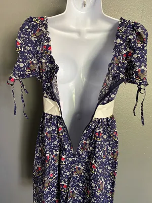 Unique Vintage NWT Retro Navy Mushroom and Rooster Dress LARGE thumbnail 8