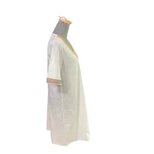 Noracora Women Size S Cotton Shift Dress Mid Sleeve Cream Embroidered Lace Neck thumbnail 5