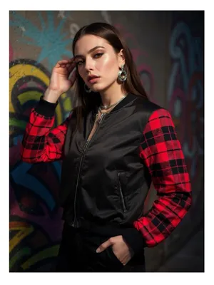 Y2K: UNIF 𖤐 Plaid Reversible Baddie Bomber Jacket 𖤐 Red Buffalo Plaid Black 𖤐 S thumbnail 1