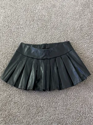 Black Faux Leather Pleated Micro Mini Skort High Rise Tennis Y2K No Brand thumbnail 4