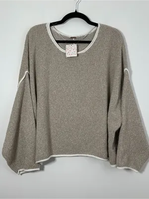 Free People XS Oversized Knit Pullover Sweater Beige Cream NWT thumbnail 1