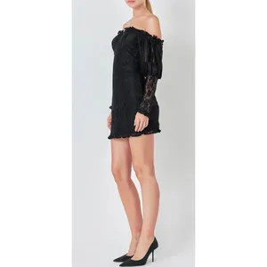 Endless Rose Off The Shoulder‎ Dress Size Medium Black Lace Fitted Long Sleeve thumbnail 4