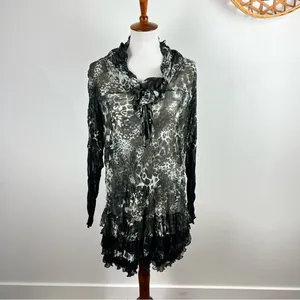 Puli Leopard Print Mesh Tunic Top Ruffle Lace Hem Size Large thumbnail 8