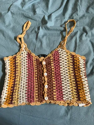 ZARA NWT Knit Multicolor BoHo Striped Crochet Crop Top SS21 Unlined thumbnail 7