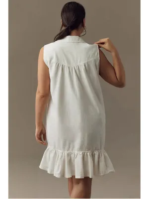 Anthropologie Pilcro Sleeveless V-Neck Linen Flounce Mini Dress XL Coastal Boho thumbnail 5