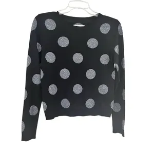 Alice + Olivia Black Gray Wool Polka Dot Rhinestone Embellished Crew Sweater XS thumbnail 1