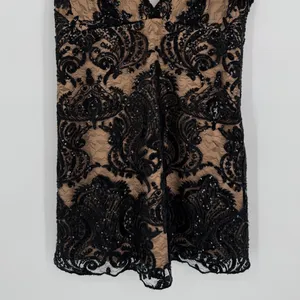 Free People Night‎ Shimmers Mini Dress 6 Black Nude Sequin Lace Party Cocktail thumbnail 6