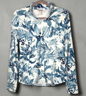 TOMMY BAHAMA Golf & Tennis Blue/White Tabu Jungle Print Zip Front Jacket Medium thumbnail 1